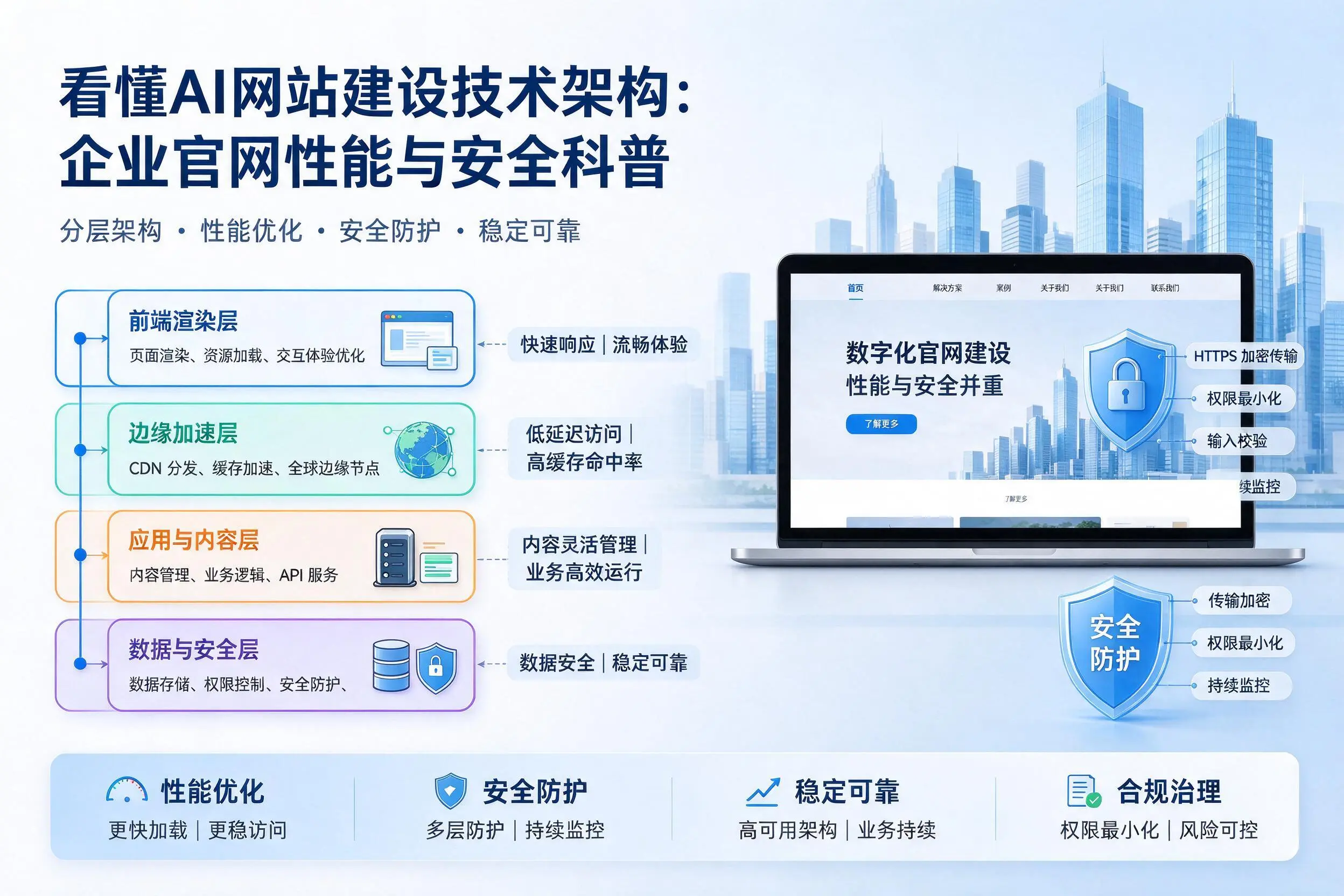 看懂AI网站建设技术架构:哈密企业官网性能与安全科普