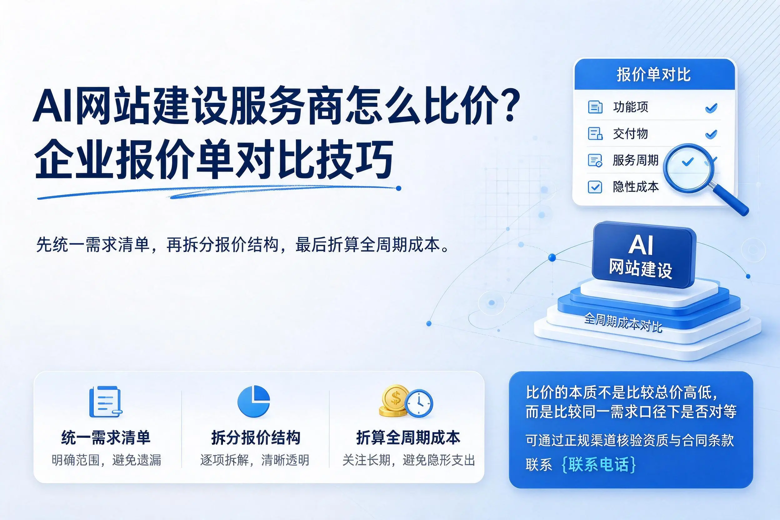 AI网站建设服务商怎么比价?哈密企业报价单对比技巧