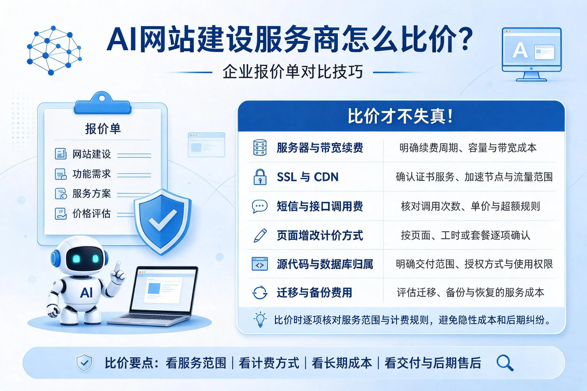 AI网站建设服务商怎么比价?哈密企业报价单对比技巧