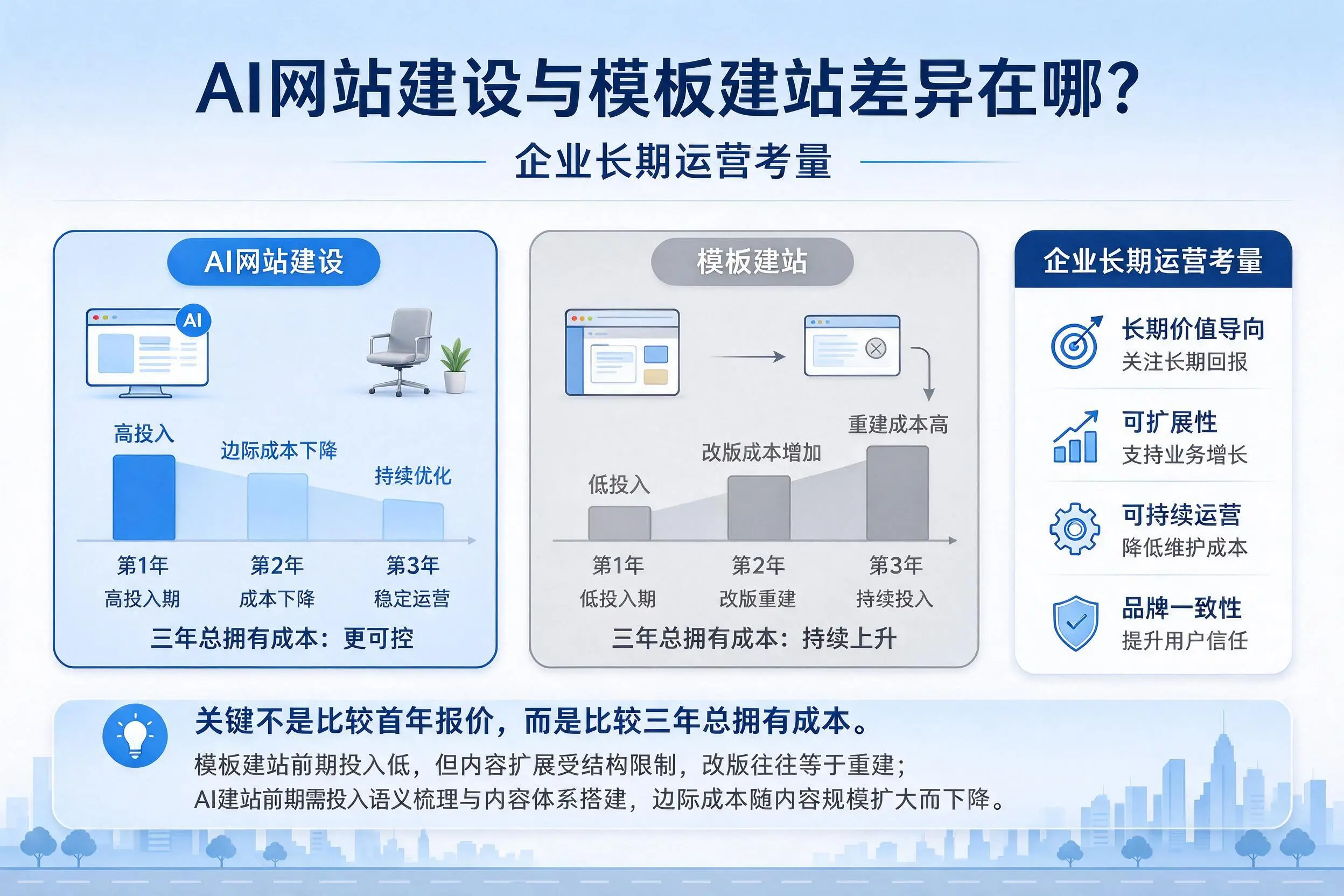 AI网站建设与模板建站差异在哪?哈密企业长期运营考量